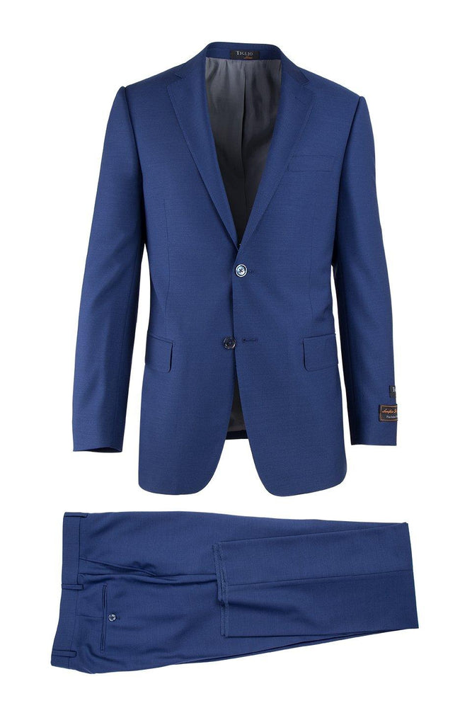 Tiglio Italian Suit - Real Wool Fabric Super 150's Novello F.Blue, Modern Fit Suit in Color Blue