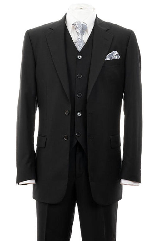 "Modern Fit Vested 2-Button Black Suit - Fortino Landi" - USA Men's Outlet