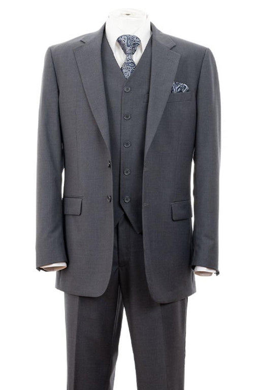 Modern Fit Vested Suit: Fortino Landi Grey 2-Btn - USA Men's Outlet