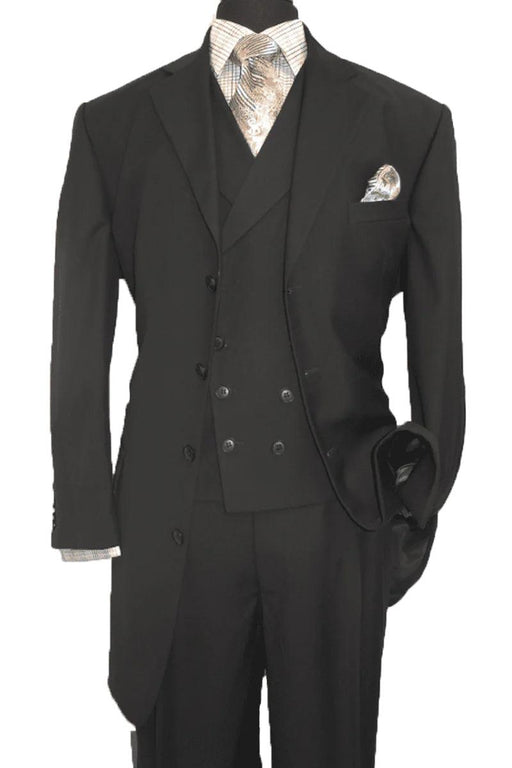 Modern Men's Black Suit: Fortino Landi 4 Button with Double Breasted Vest - USA Men's Outlet