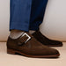 Zelli Hebilla Italian Suede Monk Strap Dress Shoe in Dark Brown