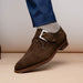 Zelli Hebilla Italian Suede Monk Strap Dress Shoe in Dark Brown