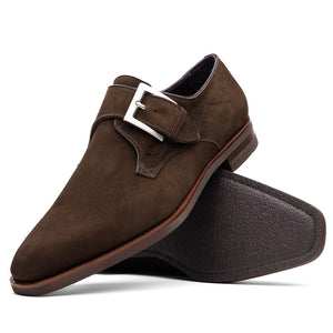 Zelli Hebilla Italian Suede Monk Strap Dress Shoe in Dark Brown