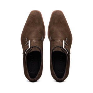 Zelli Hebilla Italian Suede Monk Strap Dress Shoe in Dark Brown