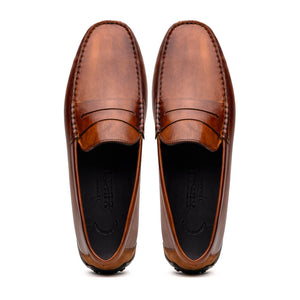 Zelli Monza Hand Burnished Calfskin Driving Loafers in Cognac