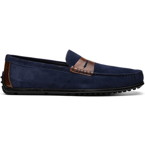 Zelli Monza Suede and Hand-Burnished Calfskin Driving Loafers in Navy