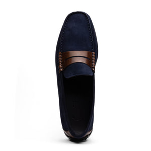 Zelli Monza Suede and Hand-Burnished Calfskin Driving Loafers in Navy