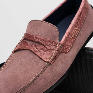 Zelli Monza Suede and Caiman Crocodile Driving Shoes in Candy