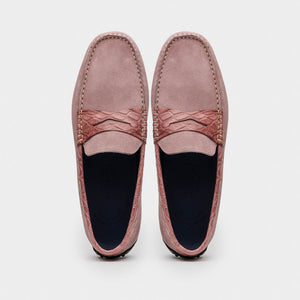 Zelli Monza Suede and Caiman Crocodile Driving Shoes in Candy