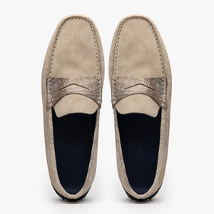 Zelli Monza Suede and Genuine Crocodile Driving Loafers in Sand