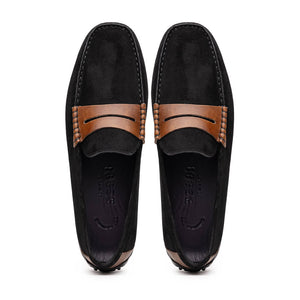 Zelli Monza Suede & Calfskin Driving Loafers in Black / Chestnut