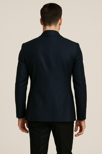 Mens Slim Fit Paisley Shawl Lapel Prom Dinner Jacket Tuxedo Blazer in Navy Blue