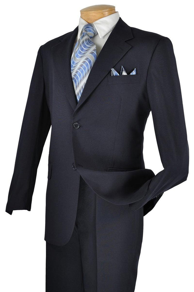 "Navy Blue Vinci Men's 2-Button Classic Poplin Suit" - USA Men's Outlet