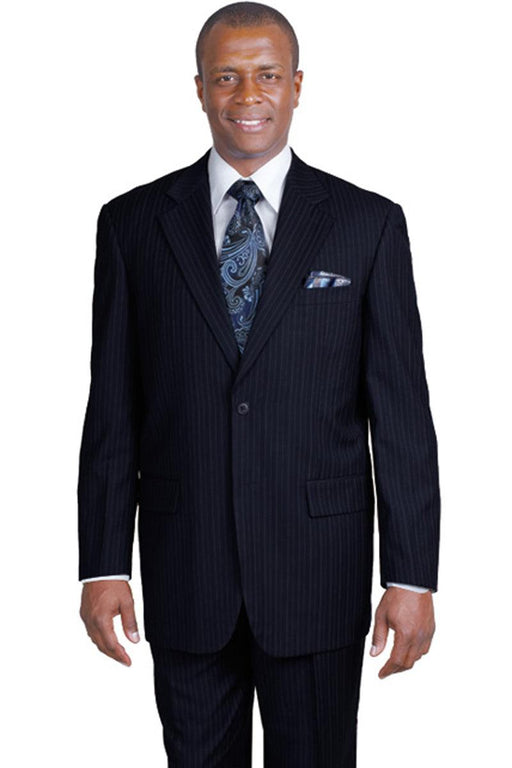 "Navy Pinstripe Men's 2 Button Banker Suit: Fortino Landi's Modern Fit" - USA Men's Outlet