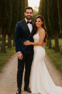Navy Velvet Double Breasted Tuxedo Jacket – Wedding & Prom