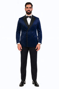 Navy Velvet Double Breasted Tuxedo Jacket – Wedding & Prom