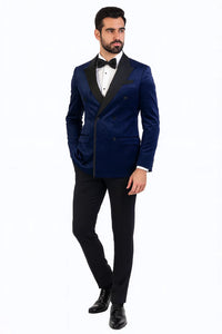 Navy Velvet Double Breasted Tuxedo Jacket – Wedding & Prom