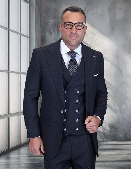 Statement Men's 3 Piece 100% Wool Modern Fit Suit - Subtle Textured