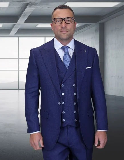 Statement Men's 3 Piece 100% Wool Modern Fit Suit - Subtle Textured