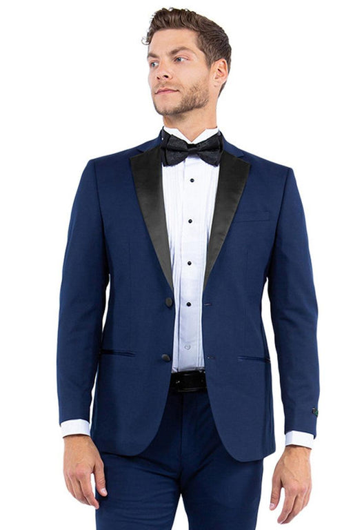 New Zegarie Navy Tuxedo Jacket: Modern Fit, 2 Button Notch Lapel Separates, Black Lapel - USA Men's Outlet