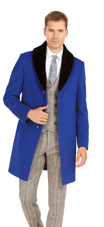 Mens Carcoat And Coat With Fur Collar + Royal Blue Coat