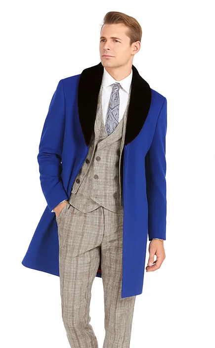 Mens Carcoat And Coat With Fur Collar + Royal Blue Coat