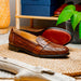 Zelli Nicola Handwoven Italian Calfskin Penny Loafers in Cognac