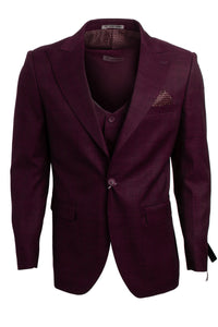 Men's Burgundy Glen Plaid Vested Suit w/ Peak Lapel & 1-Button Closure - Stacy Adams
