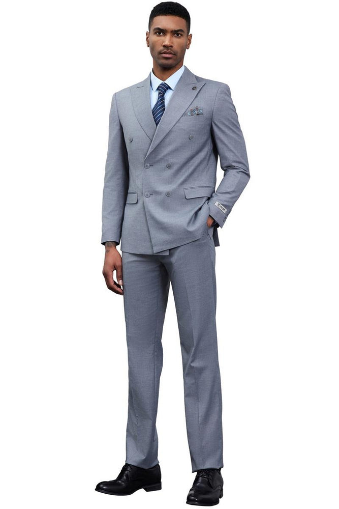 Men's Designer Stacy Adams Classic Double Breasted Suit in Grey