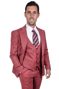 Men's Classy Coral Blush Pink One-Button Vested Peak Lapel Stacy Adams Suit