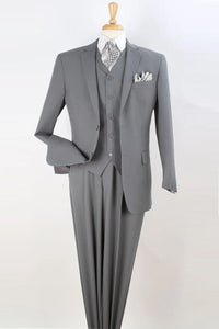 Mens Classic Fit Vested Two Button Suit in Light Grey