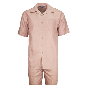 Mens Oatmeal Linen Shirt and Pants Casual Outfit Set