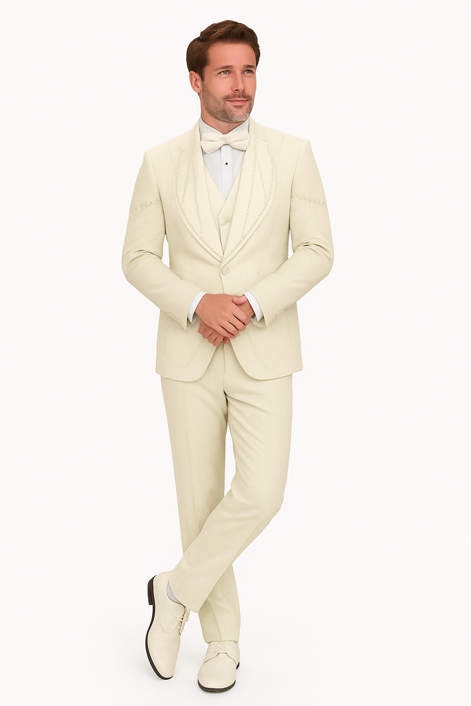 Off White Italian Wool 3-Piece Modern Fit Tuxedo