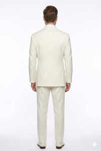 Tiglio Italian Suit - Real Wool Fabric Super 150's EST Off-White, Wide Leg Suit & Vest in Color Off-White