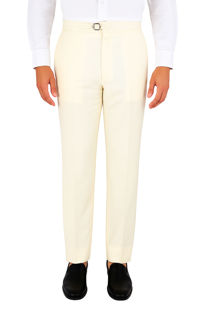 Tiglio Luxe Offwhite Semi-Wide Leg Wool Marbella Dress Pants