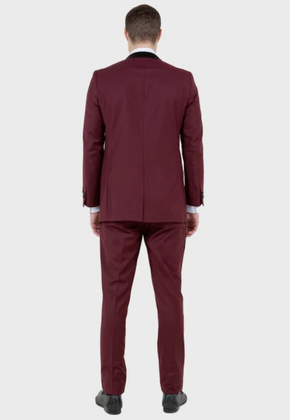 Big and Tall Tuxedo - Burgundy Tuxedo with 1-Button Closure and Satin Peak Lapel