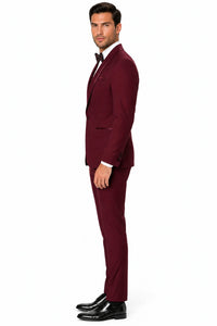 Maroon Prom Suit - Maroon Prom Tuxedo Suits - Maroon Wedding Tuxedo Mens One Button Satin Trim Shawl Tuxedo in Burgundy Wool