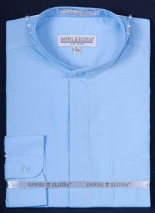 | Style# : DS701M50-LBL 

Men's Stylish Light Blue Banded Collar French Front Dress Shirt - Daniel Ellissa DS701M50-LBL - USA Men's Outlet