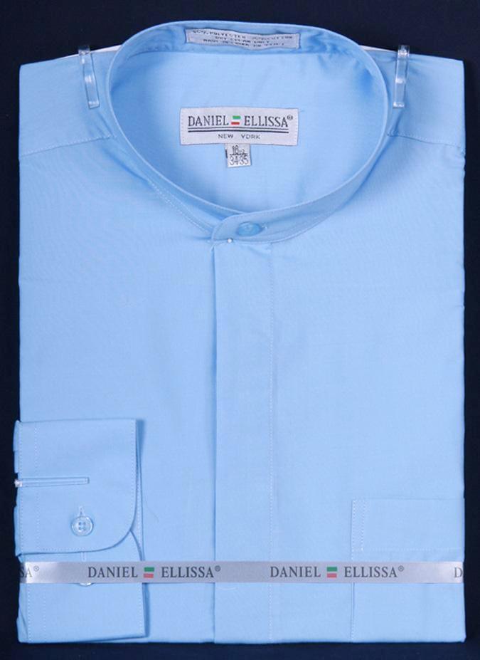 | Style# : DS701M50-LBL 

Men's Stylish Light Blue Banded Collar French Front Dress Shirt - Daniel Ellissa DS701M50-LBL - USA Men's Outlet