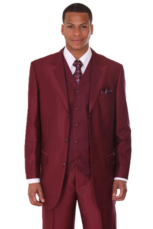 Original Title:
Mens 3 Button Vested Wide Peak Lapel Two Tone Sharkskin Suit

Polished Title: 
Men's Burgundy Sharkskin Two-Tone Vested Suit w/ Wide Peak Lapel - Fortino Landi - USA Men's Outlet