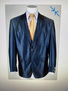 Men’s Sapphire Indigo Western Cowboy Blazer – Classic Western Style Jacket, Country Casual Dress Blazer in Navy Blue with sheen