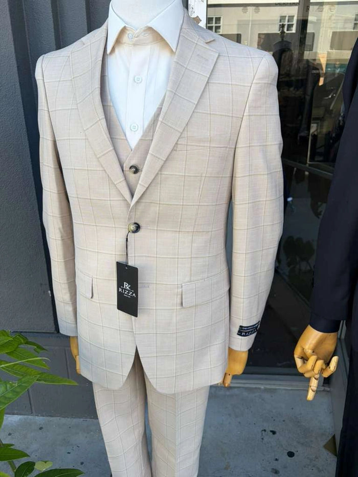 Men’s Cream Tan Beige Windowpane Plaid Western Blazer, Formal Cowboy Wedding Prom Sport Coat Jacket