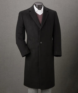 Men’s Big and Tall Black Cashmere Overcoat – Full-Length Winter Dress Coat for Business and Formal Wear