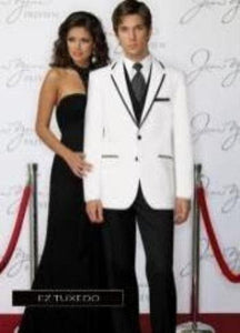 Men’s White Blazer with Black Trim | Wedding and Party Formal Blazer Jacket - White Tuxedo Prom Jacket