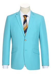 Men’s Aqua Blue 2 Piece 2 Button Suit, Formal Dress Suit for Weddings, Prom, Parties, Summer Events, Turquoise Light blue