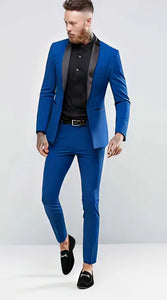 Men’s Royal Blue 3 Piece Suit with Black Lapel – Modern Formal Suit for Wedding, Prom and Party Wear