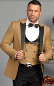 Men's Dark Camel Tan Khaki and Black Great Gatsby Tuxedo Suit – Vintage 1920s Formal Wedding, Party and Event Wear
