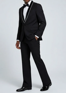 Men’s 1970s Style Black Boot Cut Tuxedo Suit – Shawl Lapel Wedding, Prom and Formal 2-Piece Suit