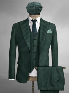 Men’s Hunter Green Pinstripe 3-Piece Suit – Vintage Wedding, Prom and Formal Suit with Matching Vest