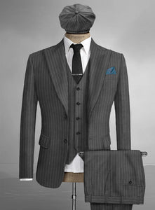 Men’s Thomas Shelby Peaky Blinders Gray Wool Suit Out fit Charcoal Grey Pinstripe 3-Piece  Vintage 1920s Suit